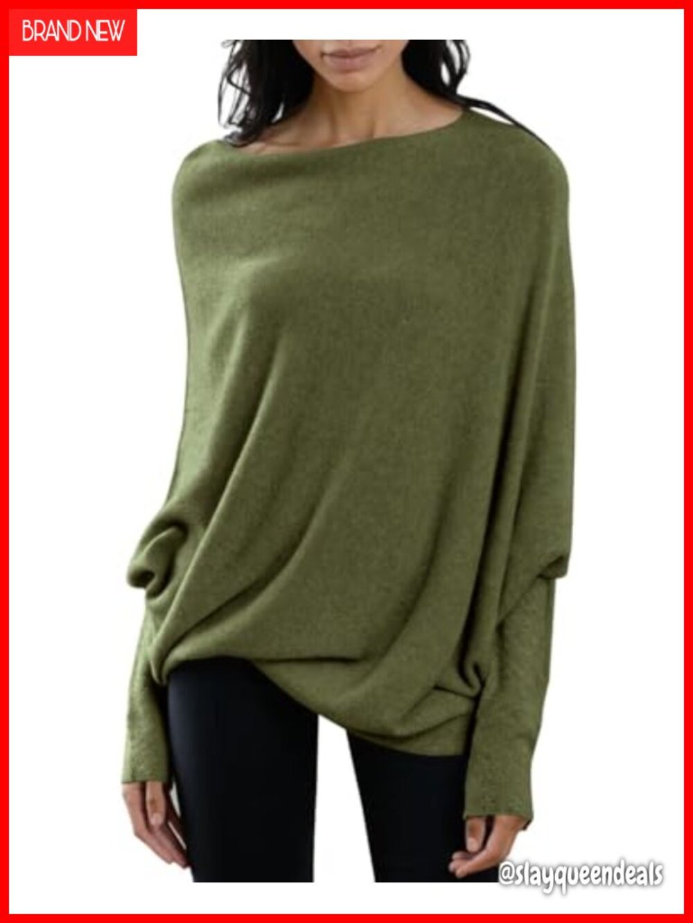 Womens Oversized Batwing Boat Neck Knit Pullover Sweater Loose Tunic Top